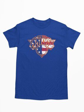 NEW York Knicks 4th July USA American Flag Team Color Pop Logo T-Shirt BLUE